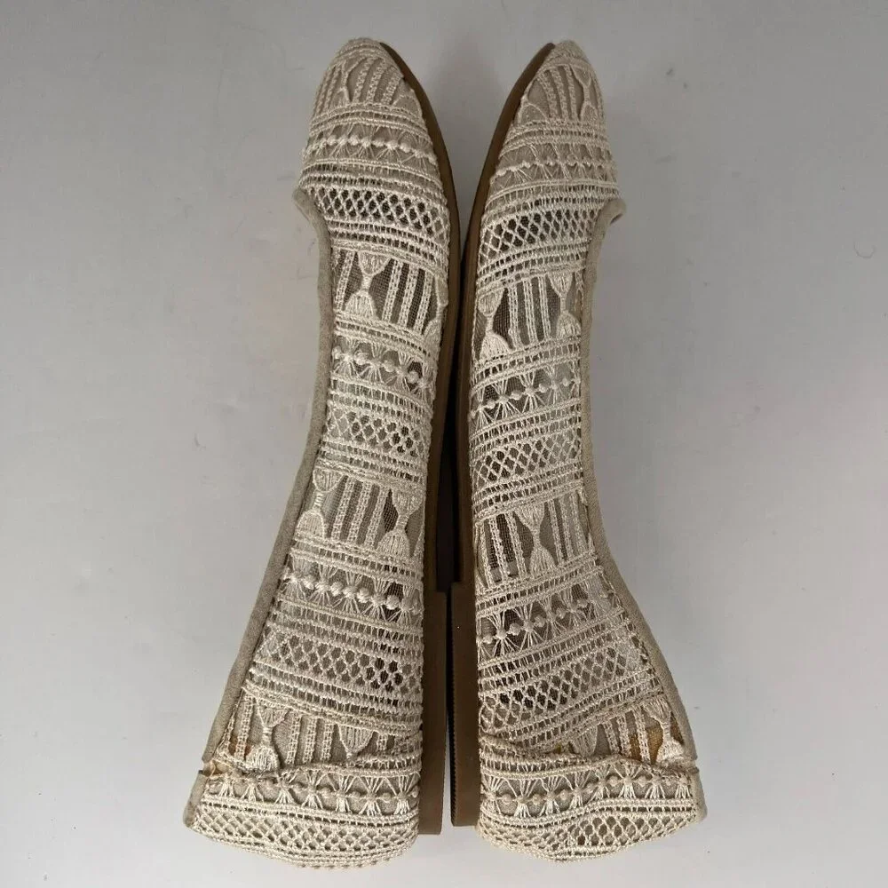 Rhodes Womens Cream Flats Slip On Lace Solid Round Toe Size 9.5M Comfort Shoes - Picture 6 of 9